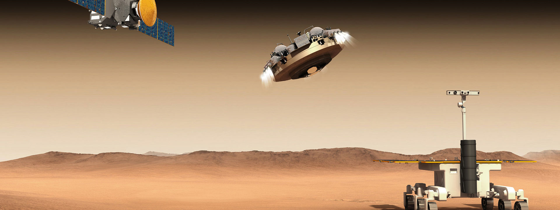 Mars rover and satellites on Mars